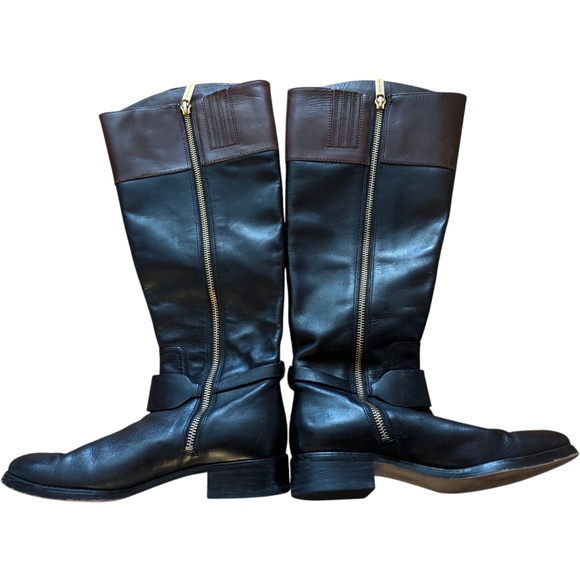 Michael Kors Leather Knee High Riding Boots Black Two Tone Side Zip Sz 6 ST14G - Picture 3 of 11